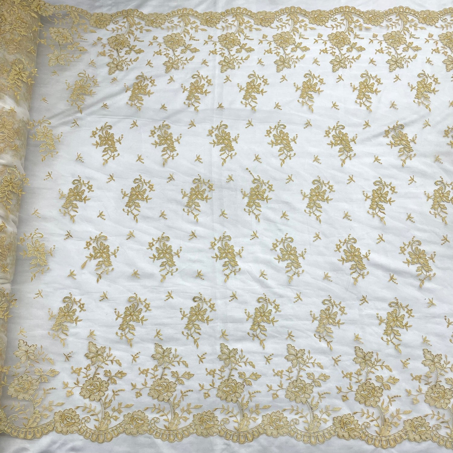 1 Yard Turquoise Corded Bridal Lace Fabric Embroidered Polyester Net Mesh 54 Inch Width
