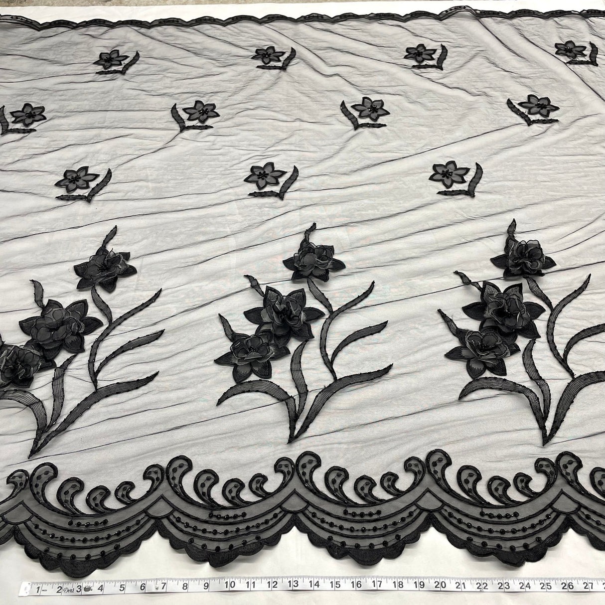 1 Yard Beaded 3D Floral Lace Fabric Embroidered Couture Mesh Gown 52" Width