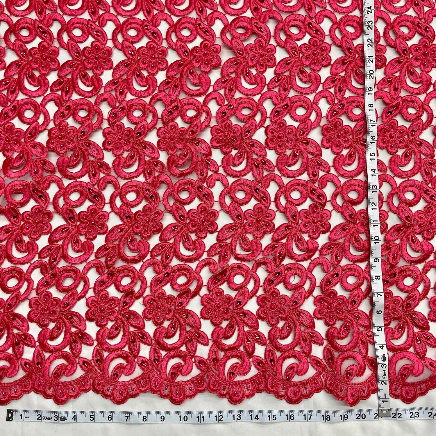 1 Yard Royal Beaded Corded Bridal Lace Fabric Embroidered on Premium Polyester Mesh 52