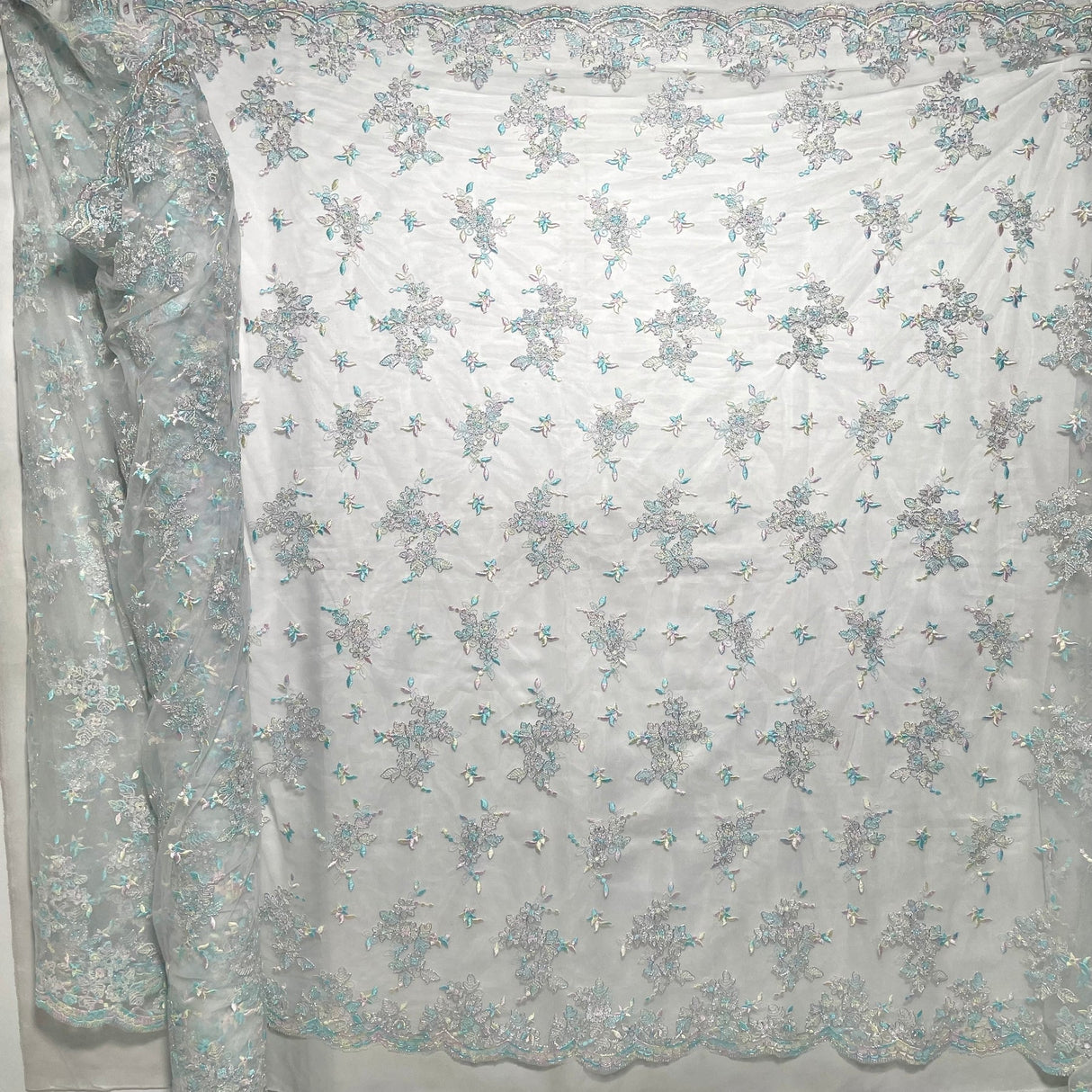 1 Yard Sage Pink Corded Bridal Lace Fabric Embroidered on Polyester Net Mesh Elegant 51 Inch Width