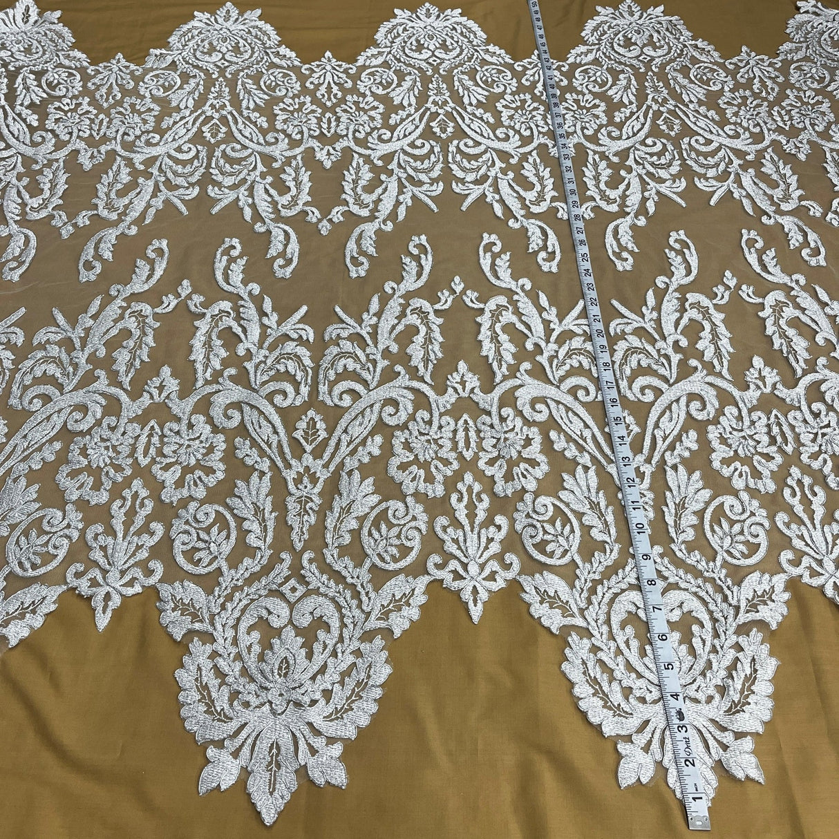 1 Yard Corded Bridal Lace Fabric Embroidered on Polyester Net Mesh
