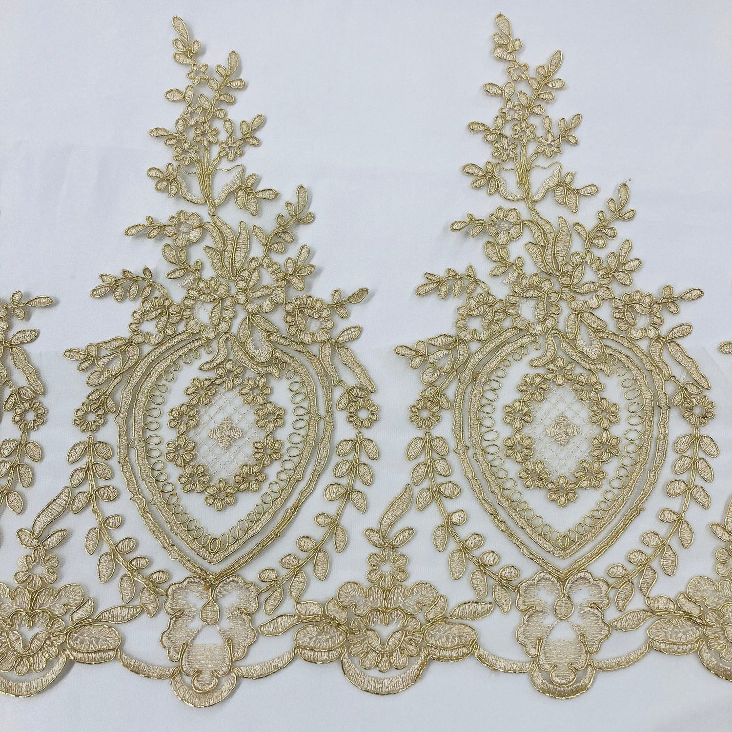 1 Yard Corded Lace Trimming Embroidered on 100% Polyester Net Mesh 13″ Wide