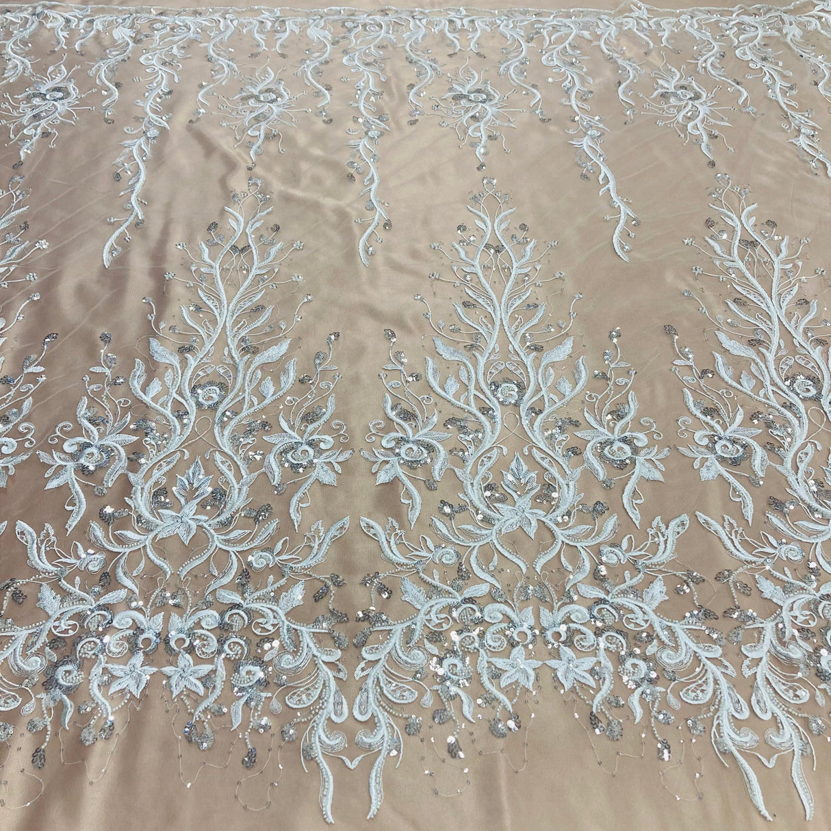 1 Yard Exquisite Beaded Lace Fabric Embroidered on Premium Polyester Mesh 52