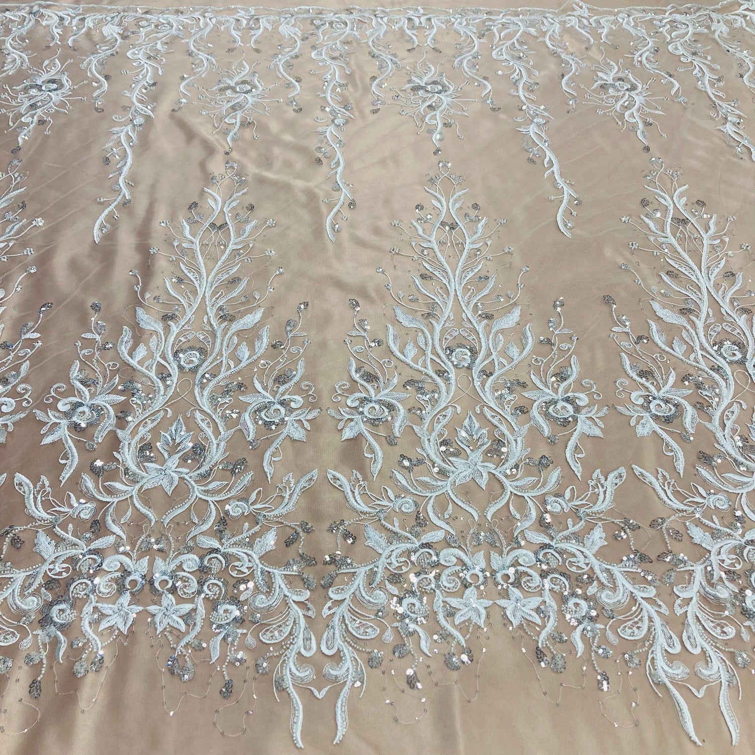 1 Yard Exquisite Beaded Lace Fabric Embroidered on Premium Polyester Mesh 52