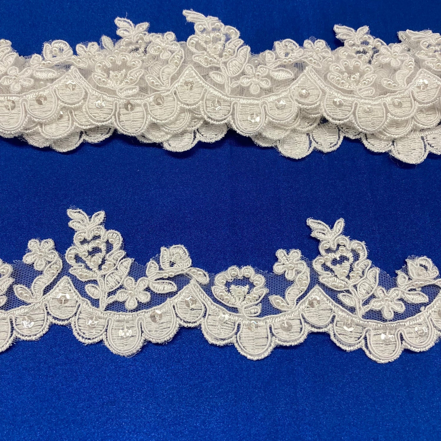 1 Yard Delicate Beaded and Corded Floral Lace Trim Embroidered on Soft Polyester Mesh for Dresses 2 Inch Width