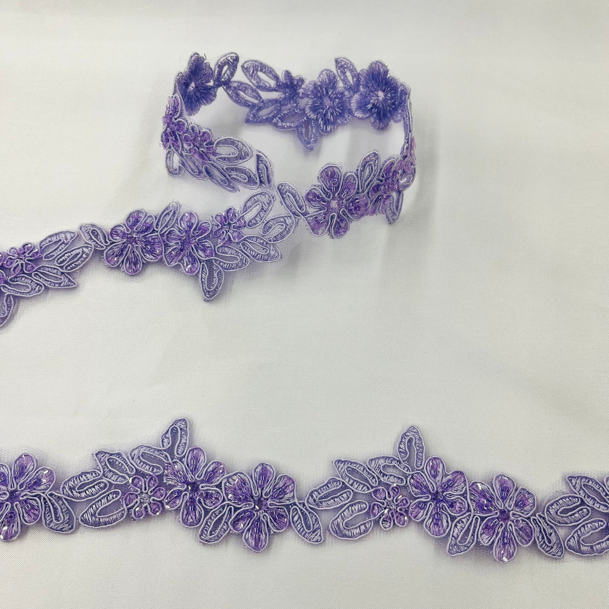 1 Yard Beautiful Beaded Corded Lace Trimming Embroidered Polyester Net Mesh for Dresses 1.5 Inch Width