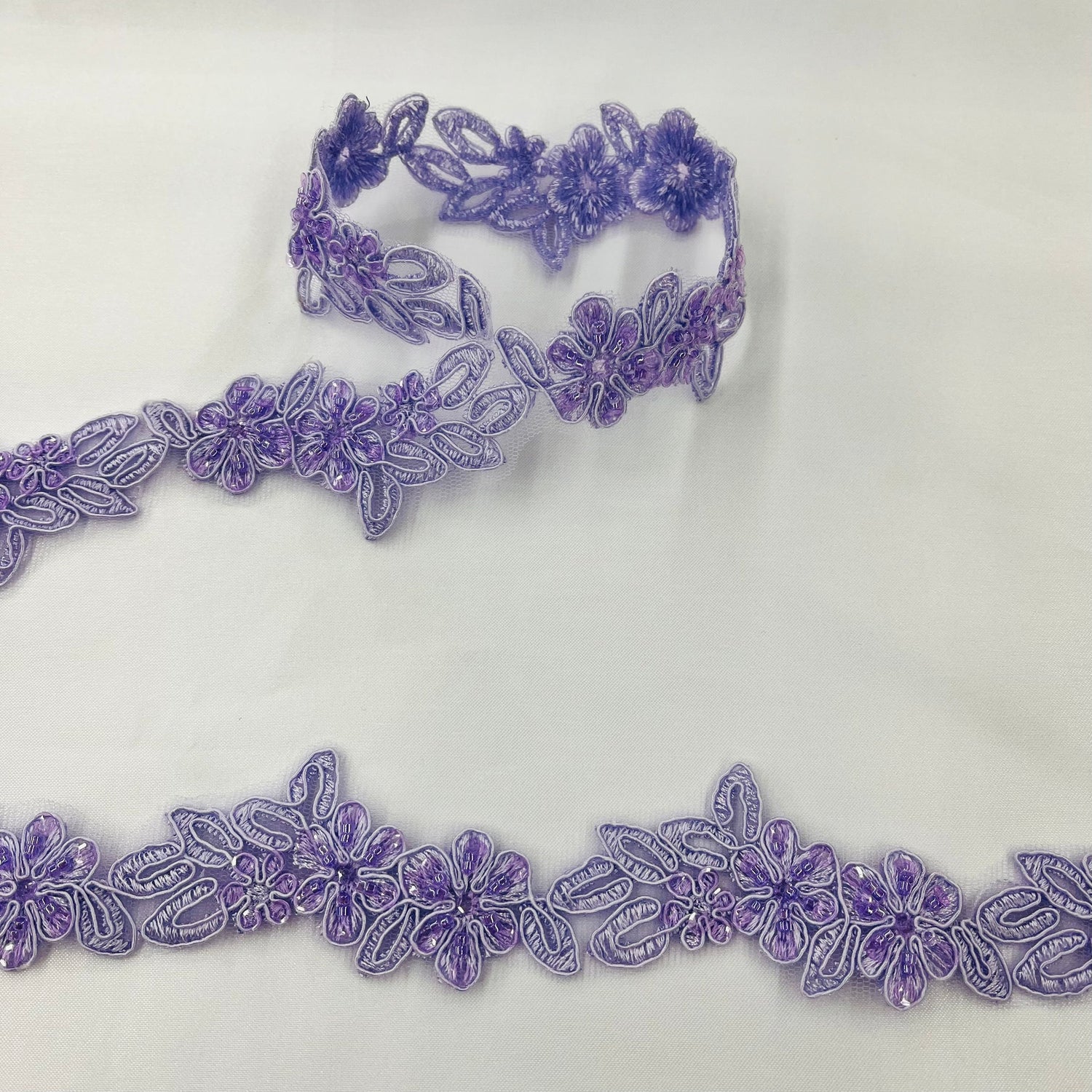 1 Yard Beautiful Beaded Corded Lace Trimming Embroidered Polyester Net Mesh for Dresses 1.5 Inch Width