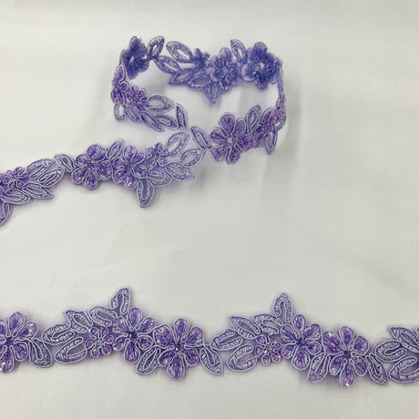 1 Yard Beautiful Beaded Corded Lace Trimming Embroidered Polyester Net Mesh for Dresses 1.5 Inch Width