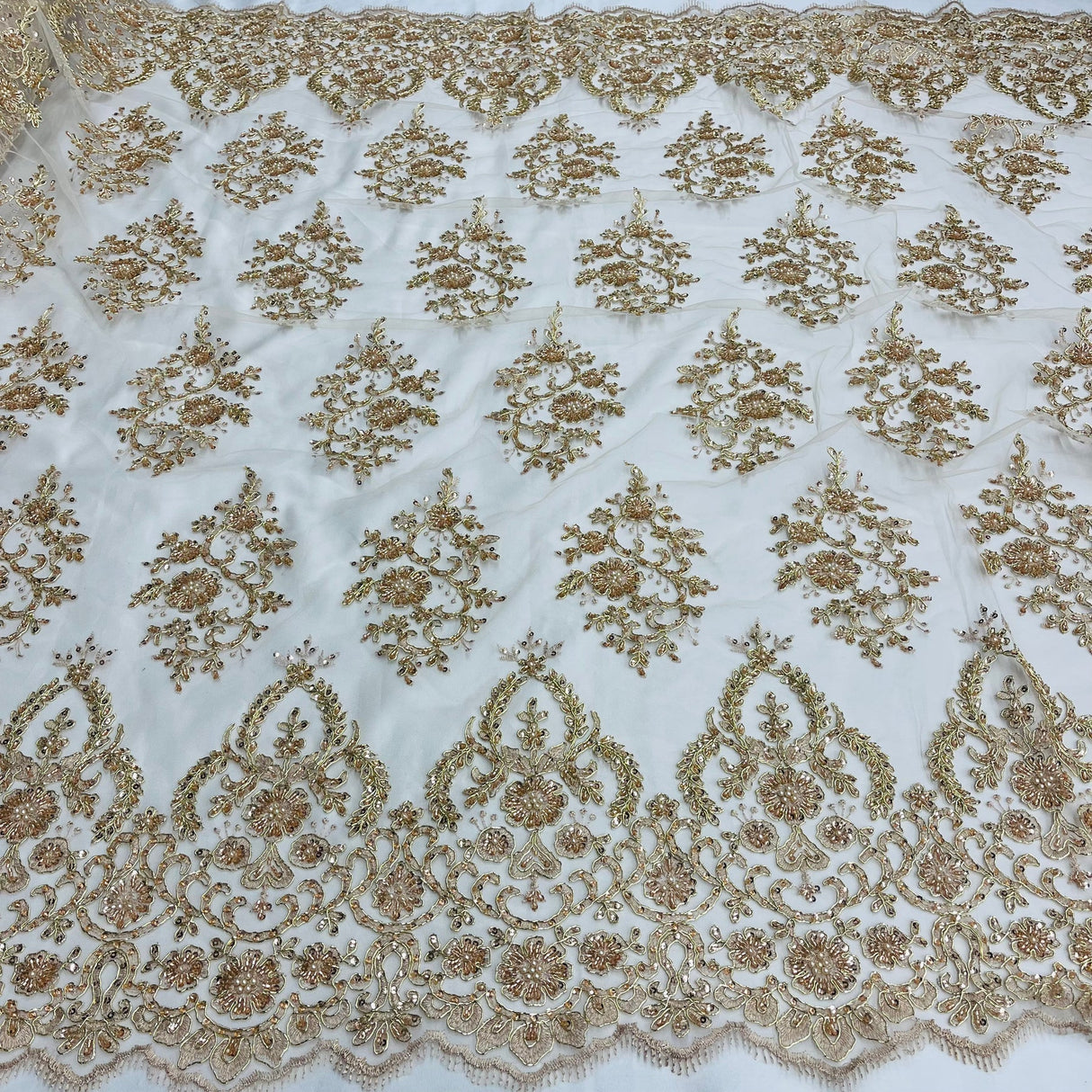 1 Yard Exquisite Royal Blue Corded Beaded Bridal Lace Fabric 53 inch Width
