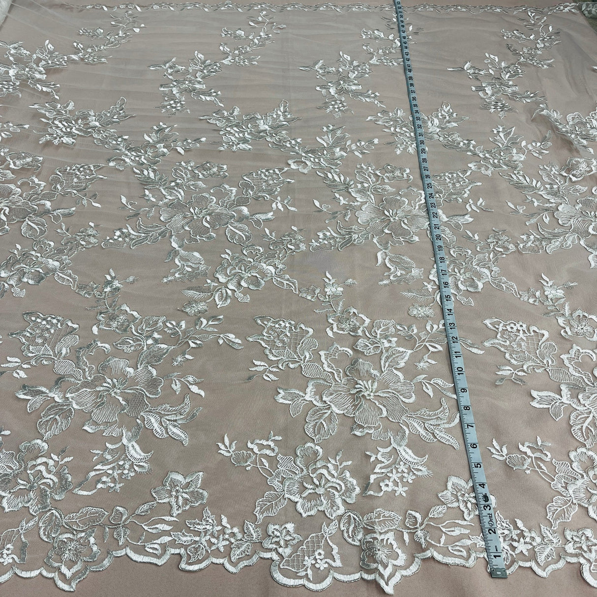 1 Yard Premium Corded Bridal Lace Fabric Embroidered on Polyester Net Mesh 53" Width