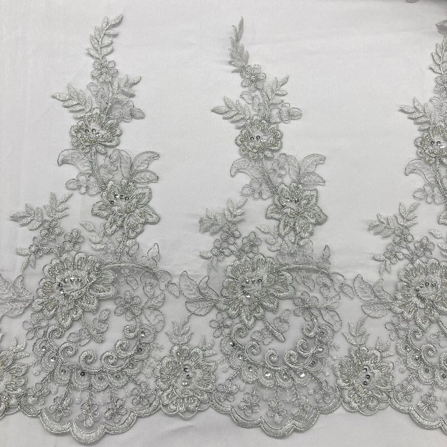 1 Yard Beaded & Corded Lace Trimming 100% Polyester Net Mesh 15" Wide
