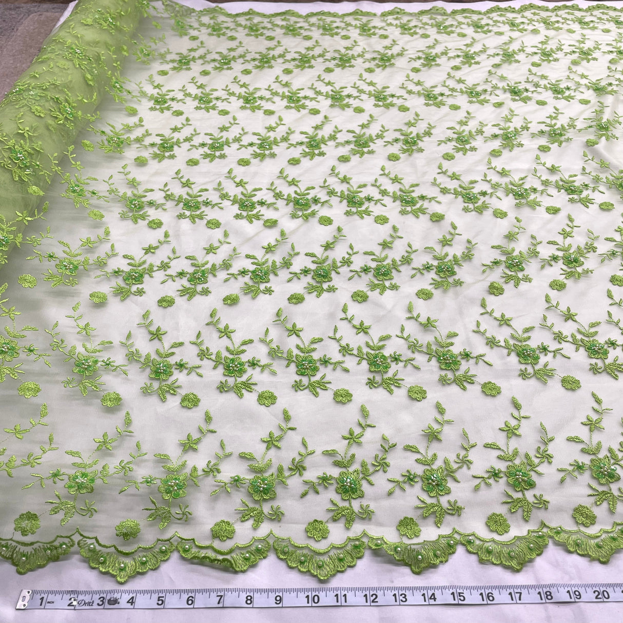 Beaded Lace Mesh Lime Green