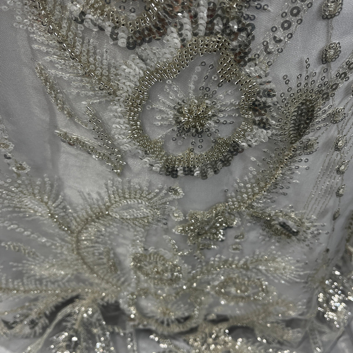Beaded Lace Fabric Antique Silver