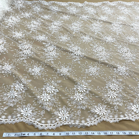 1 Yard Floral Embroidered Lace Fabric for Bridal Evening Gowns 52 inch Width