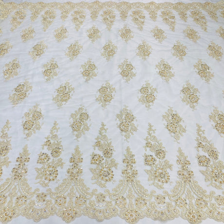 1 Yard Luxurious Corded Lace Fabric Embroidered on 100% Polyester Net Mesh White
