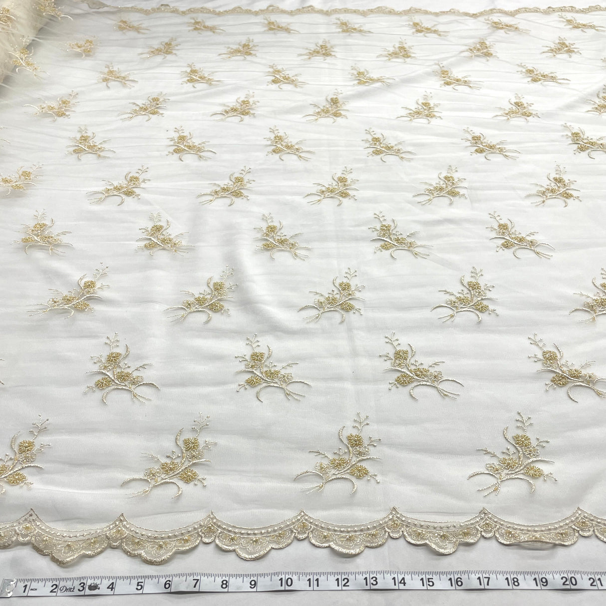 Beaded Lace Fabric Antique Gold