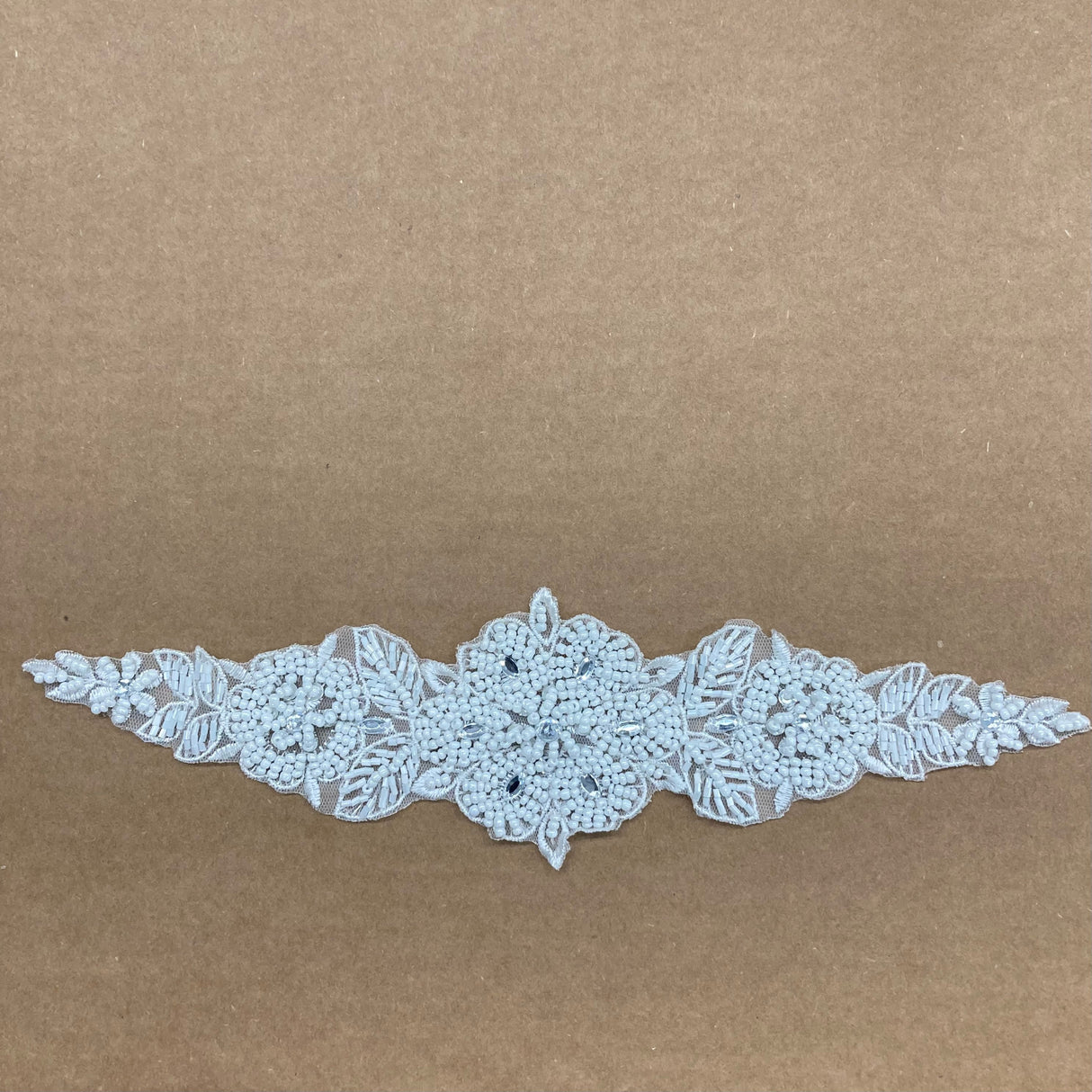 Beaded Lace Applique Pearl Rhinestone 12.5" x 3"