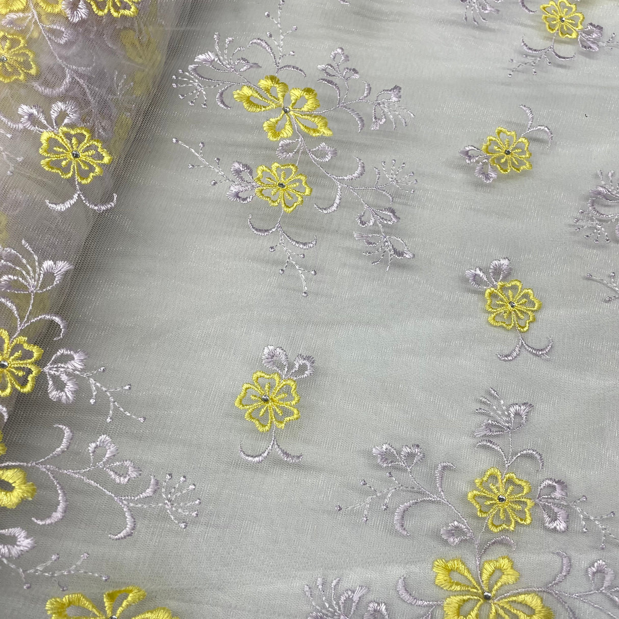 Beaded Lace Fabric on Polyester Net Mesh