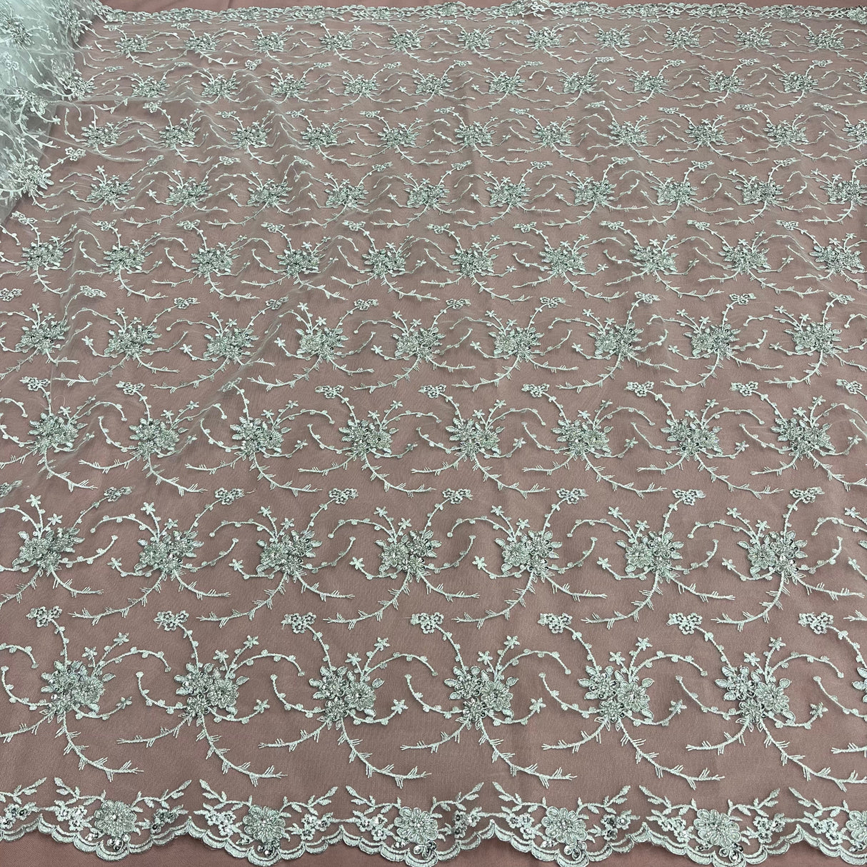 Beaded Corded Bridal Lace Fabric 52"