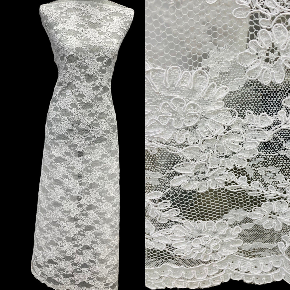 Corded Bridal Lace Fabric 54" Floral Embroidered Net Mesh