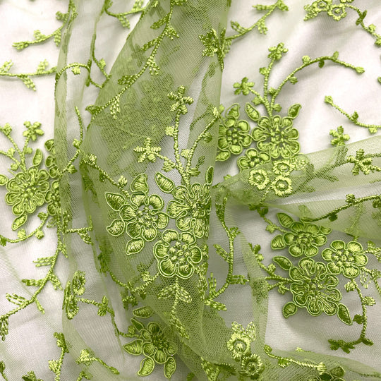 1 Yard Silver Corded Bridal Lace Fabric Embroidered on Polyester Net Mesh for Wedding and Evening Dresses – 52"