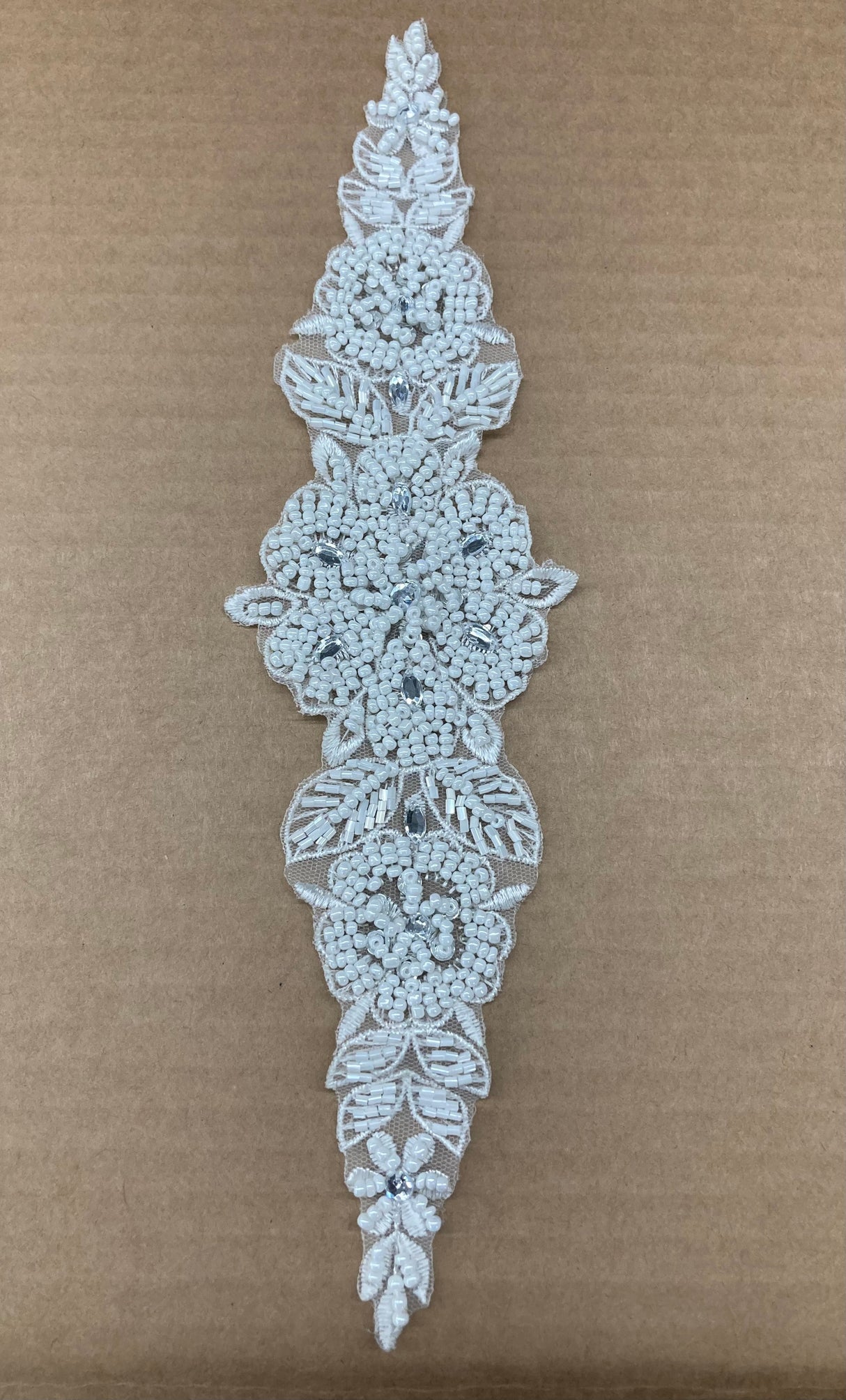 Beaded Lace Applique Pearl Rhinestone 12.5" x 3"