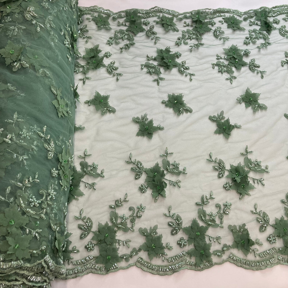 Beaded Floral Lace Trimming 21" Wide