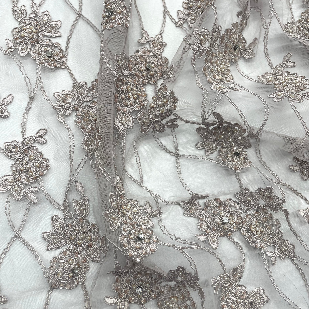 Beaded Corded Bridal Lace Nude Mesh
