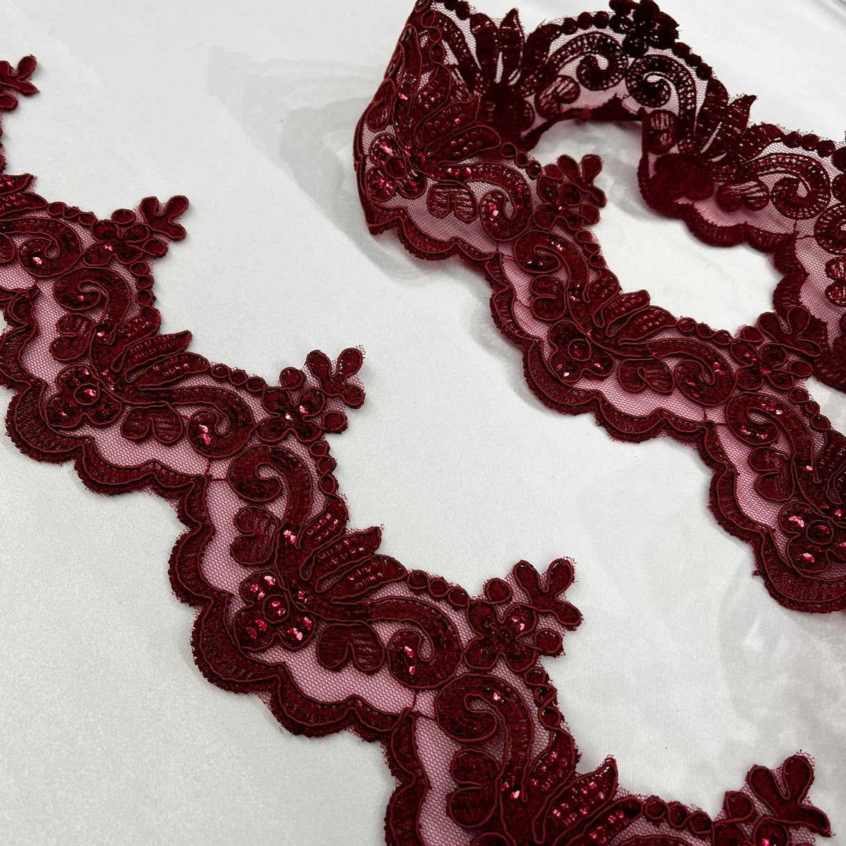 Beaded Corded Lace Trim on Polyester Net Mesh 3" Wide