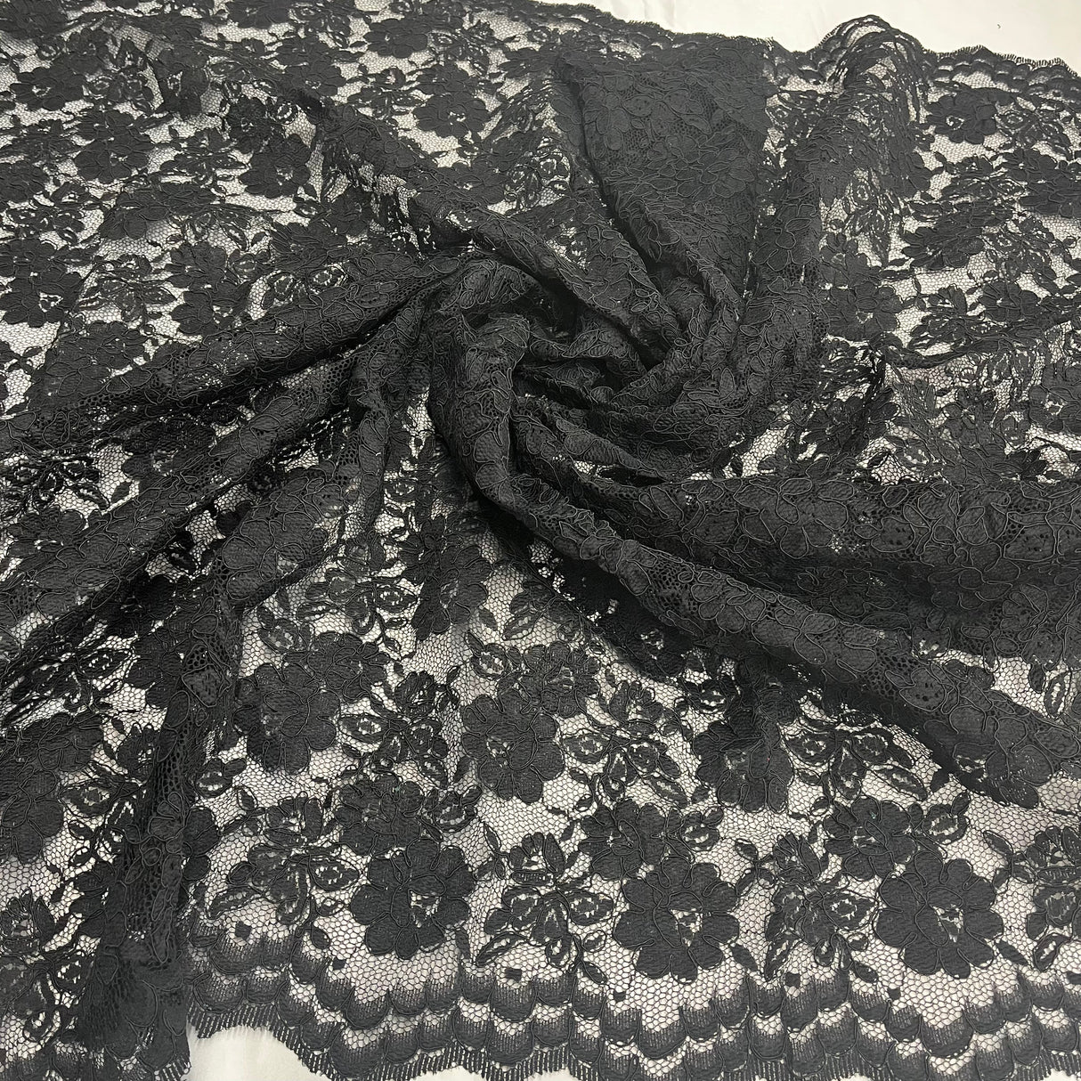 Corded Bridal Lace Fabric Embroidered On 100 Percent Polyester Net Mesh - White, Red, Black, 49" Width (1 Yard)