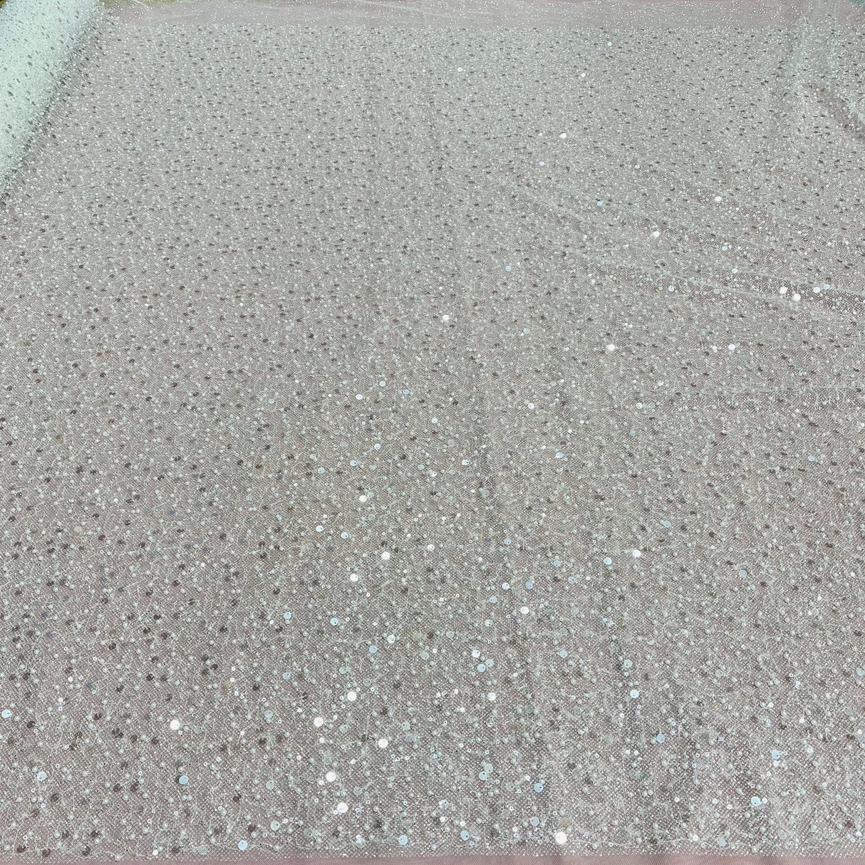 Beaded Sequined Lace Fabric Off White Silver