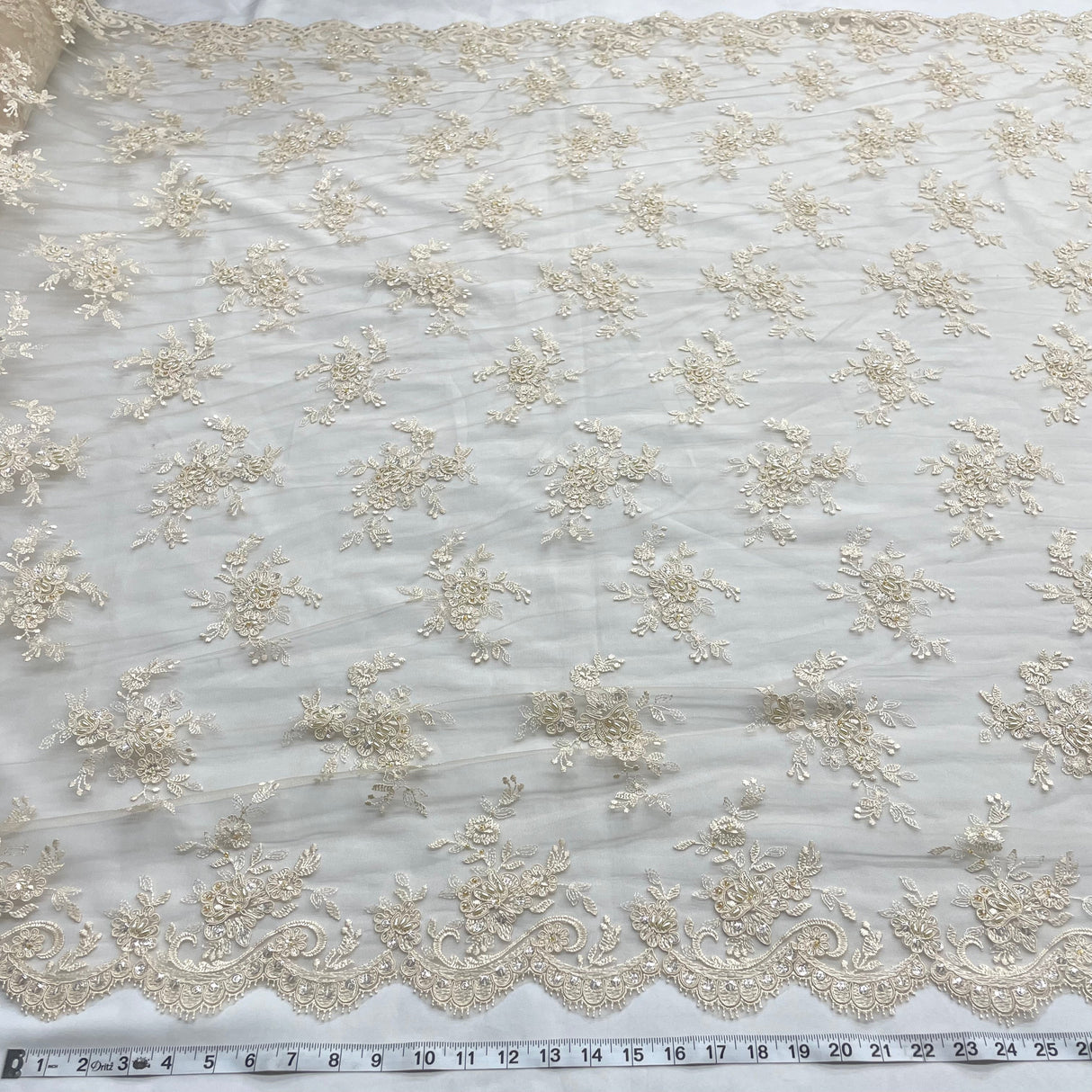 Beaded Corded Bridal Lace Mesh
