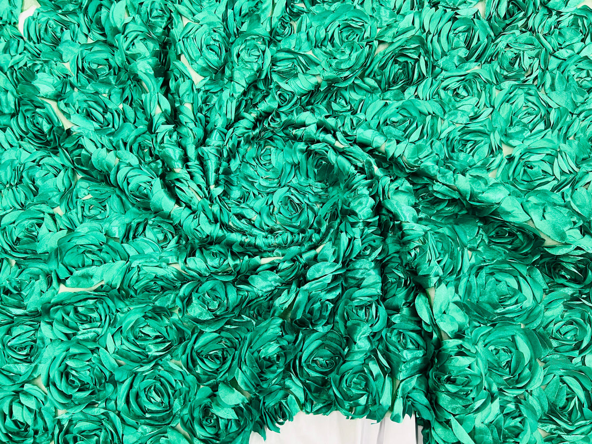 3D Roses On A Mesh Fabric - 54" Width, Color Options (1 Yard)