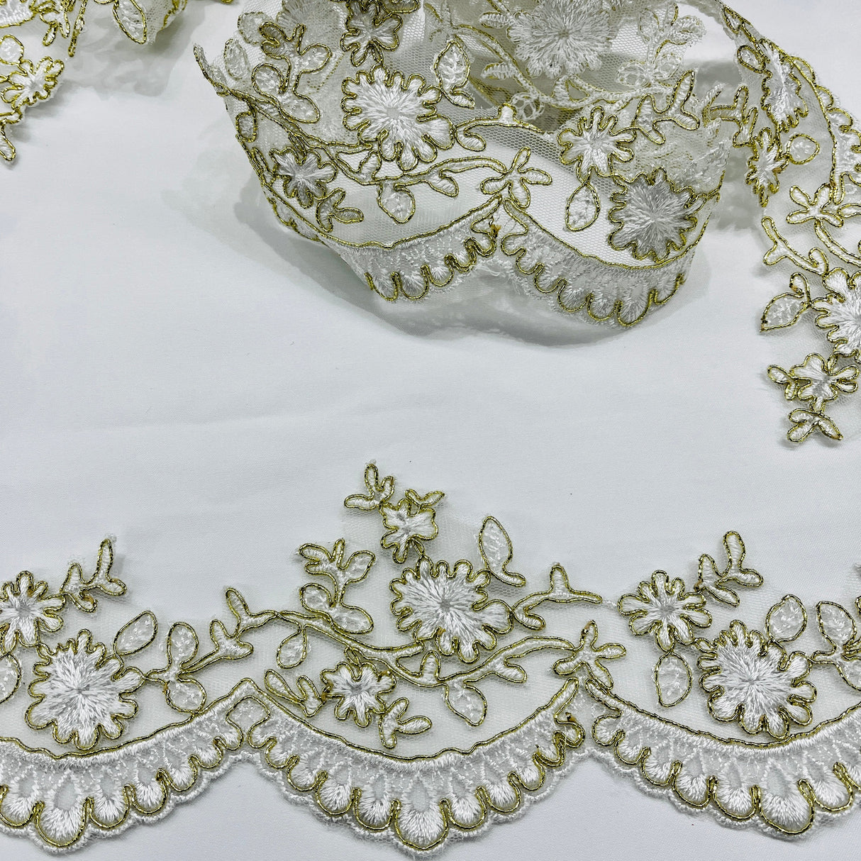 Corded Lace Trimming 3.75" Embroidered Mesh