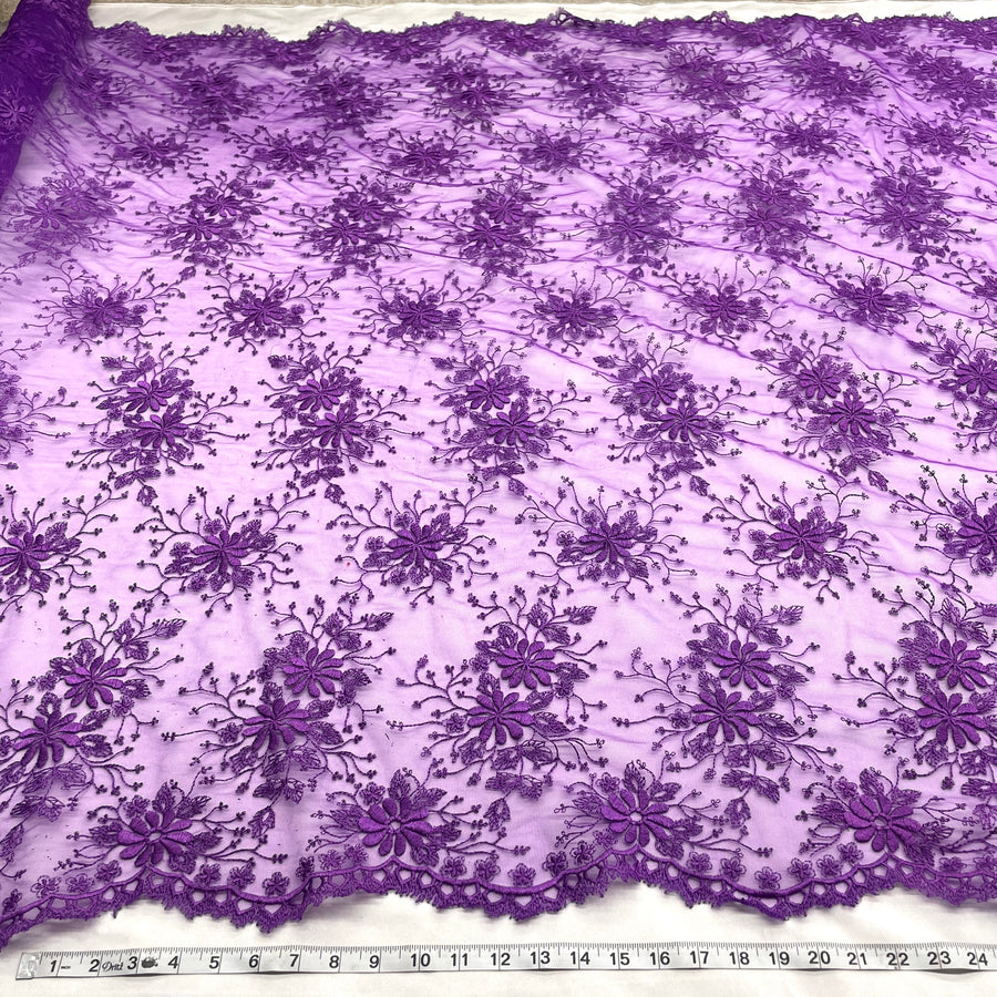 1 Yard Floral Embroidered Lace Fabric for Bridal Evening Gowns 52 inch Width