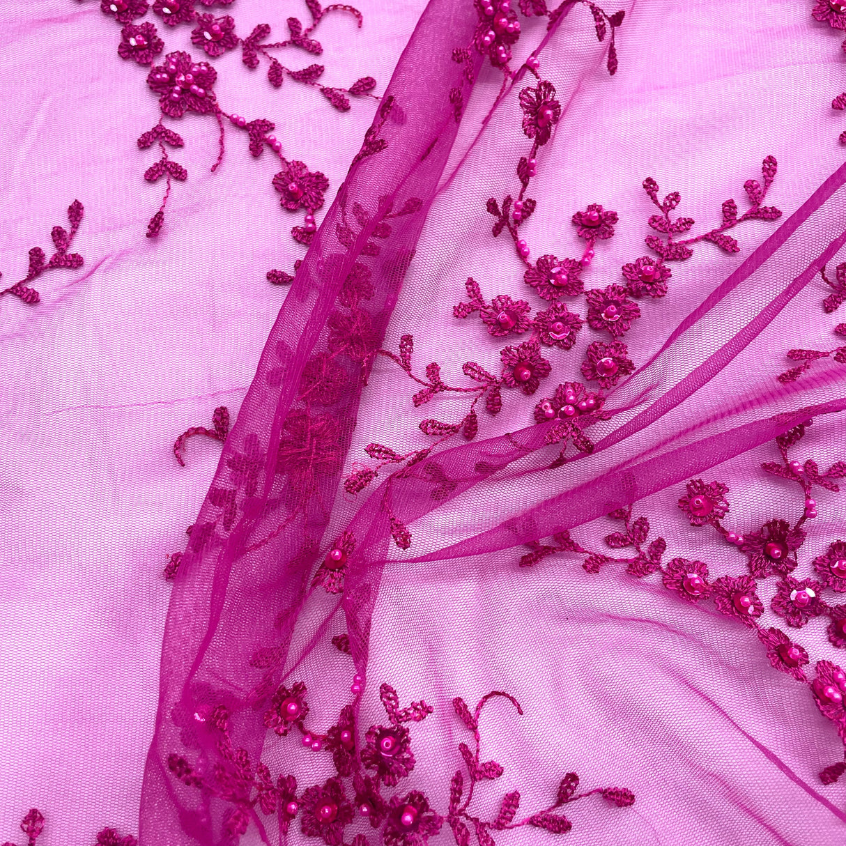 Beaded Lace Fabric on Polyester Net Mesh 54"