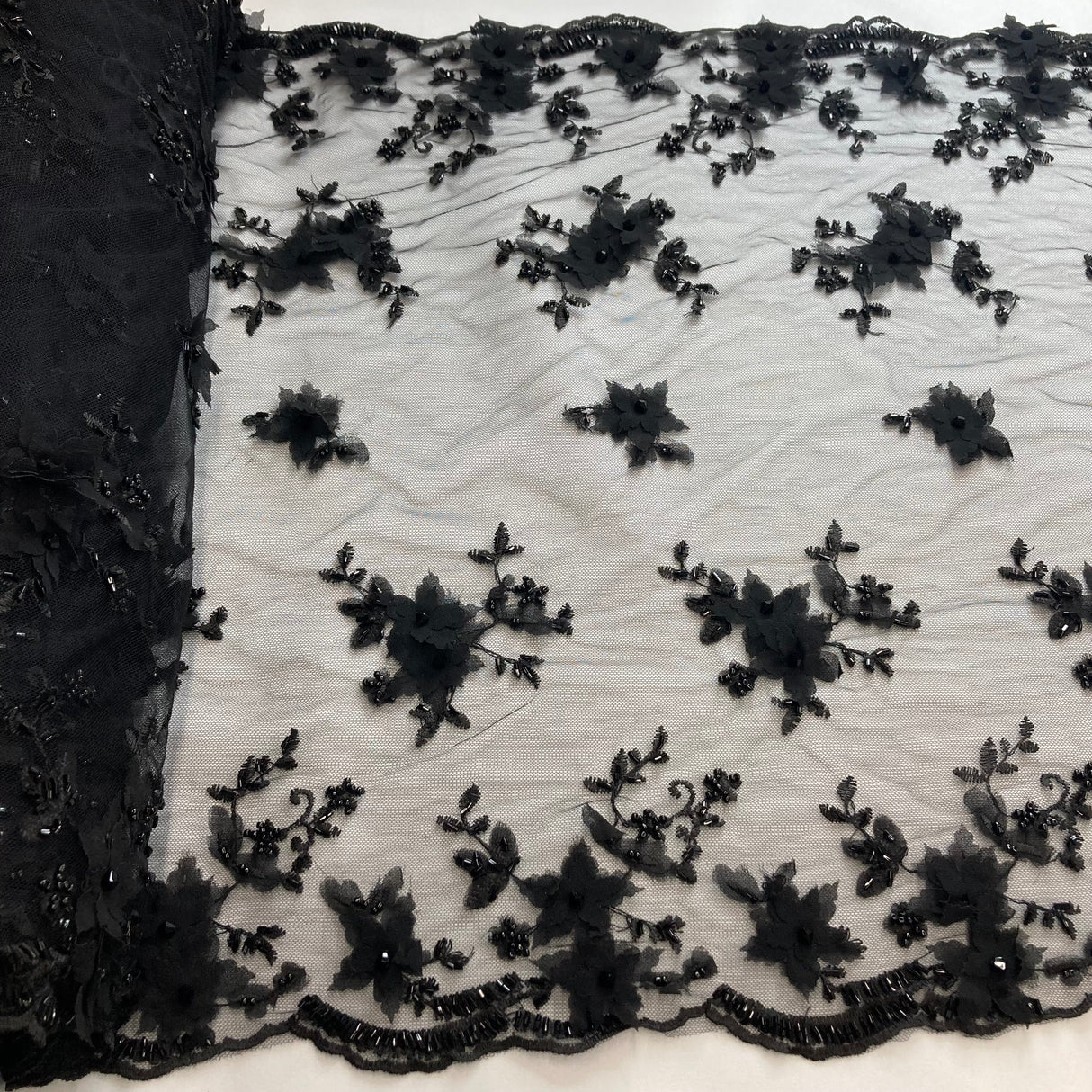 Beaded Floral Lace Trimming 21" Wide