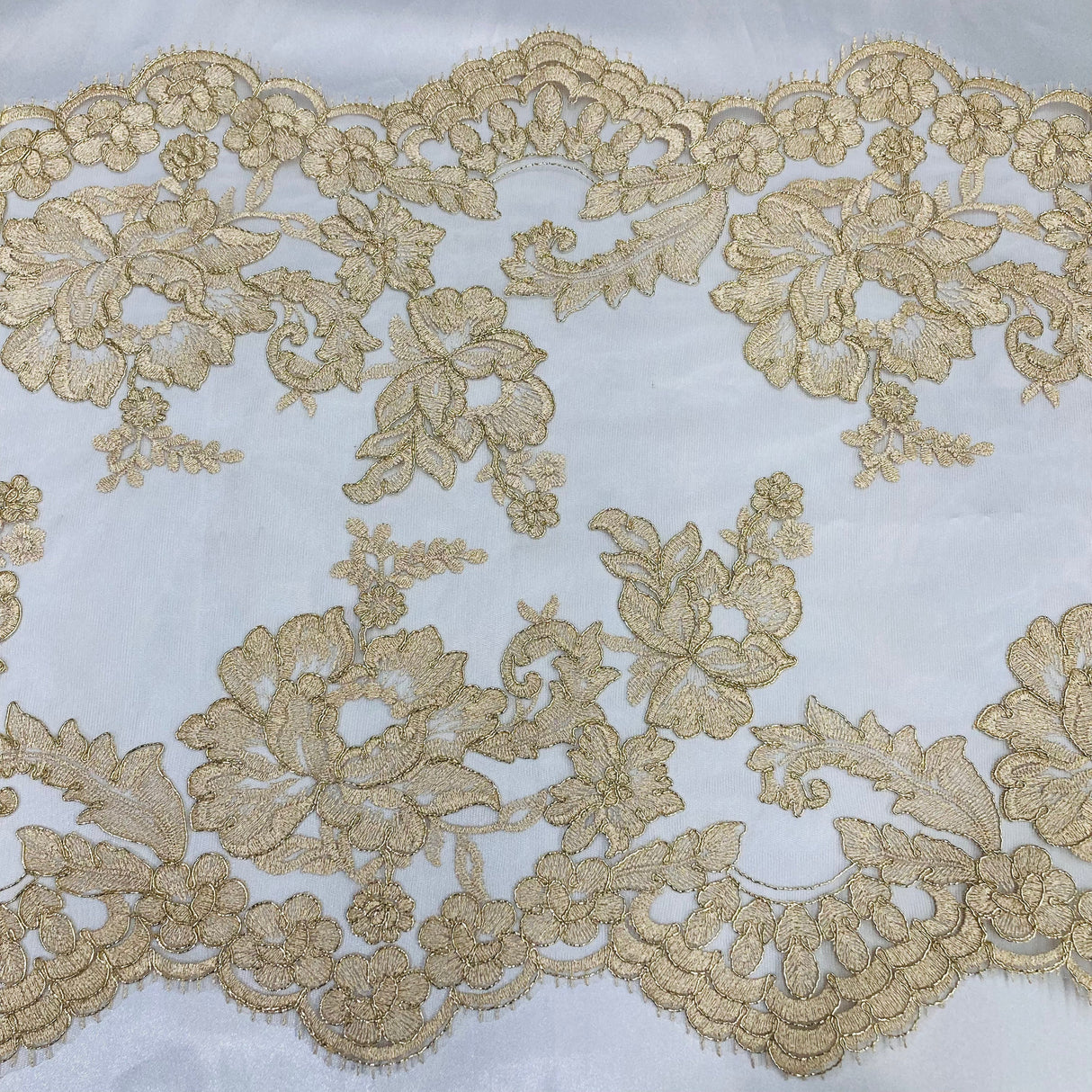 Floral Lace Trimming Corded Embroidered 17.5" Wide