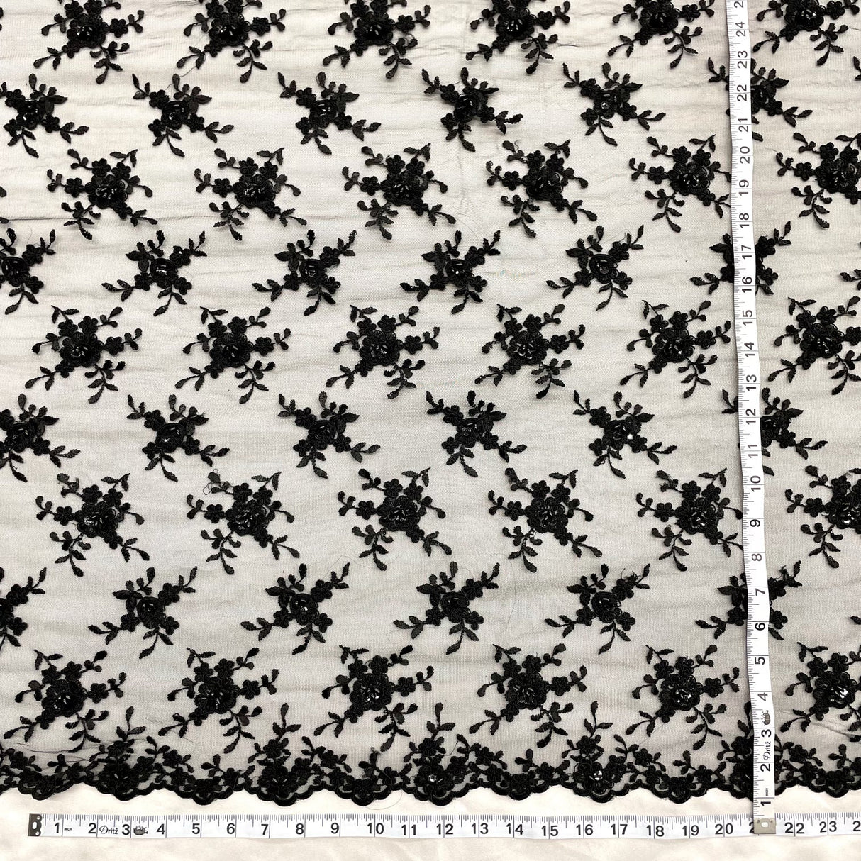 Beaded Corded Bridal Lace Black Mesh