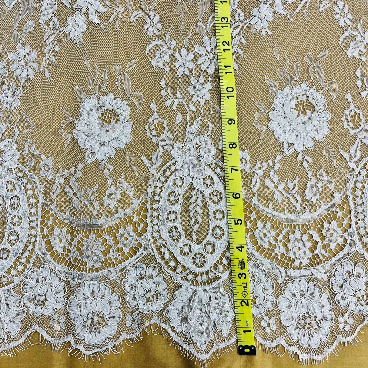 Beaded Chantilly Floral Lace Fabric 3 Yards Precut 58"