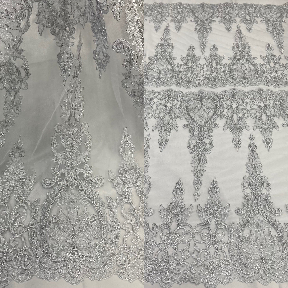 Corded Bridal Lace Fabric - Embroidered On 100% Polyester Net Mesh, 52" Width, White, Ivory, Gold, Silver, Rose Gold (1 Yard)