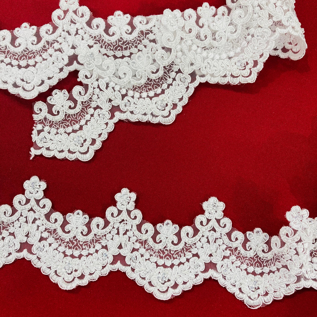 Beaded Corded Lace Trimming White