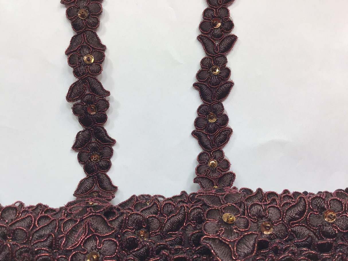 Beaded Corded Lace Trimming Embroidered On 100 Percent Polyester Organza Fabric - 3/4" Width, Multiple Colors (1 Yard)