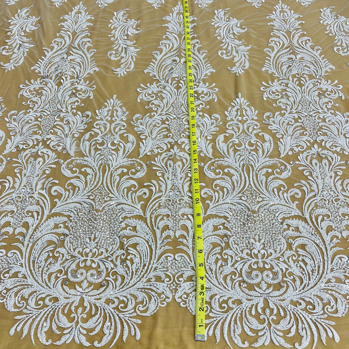 Beaded Lace Fabric on Polyester Net Mesh