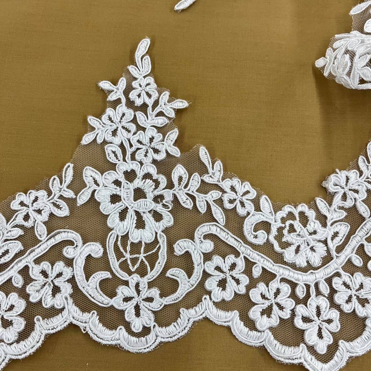 1 Yard Corded Lace Trimming Embroidered on 100% Polyester Net Mesh, Elegant and Durable Fabric Trim