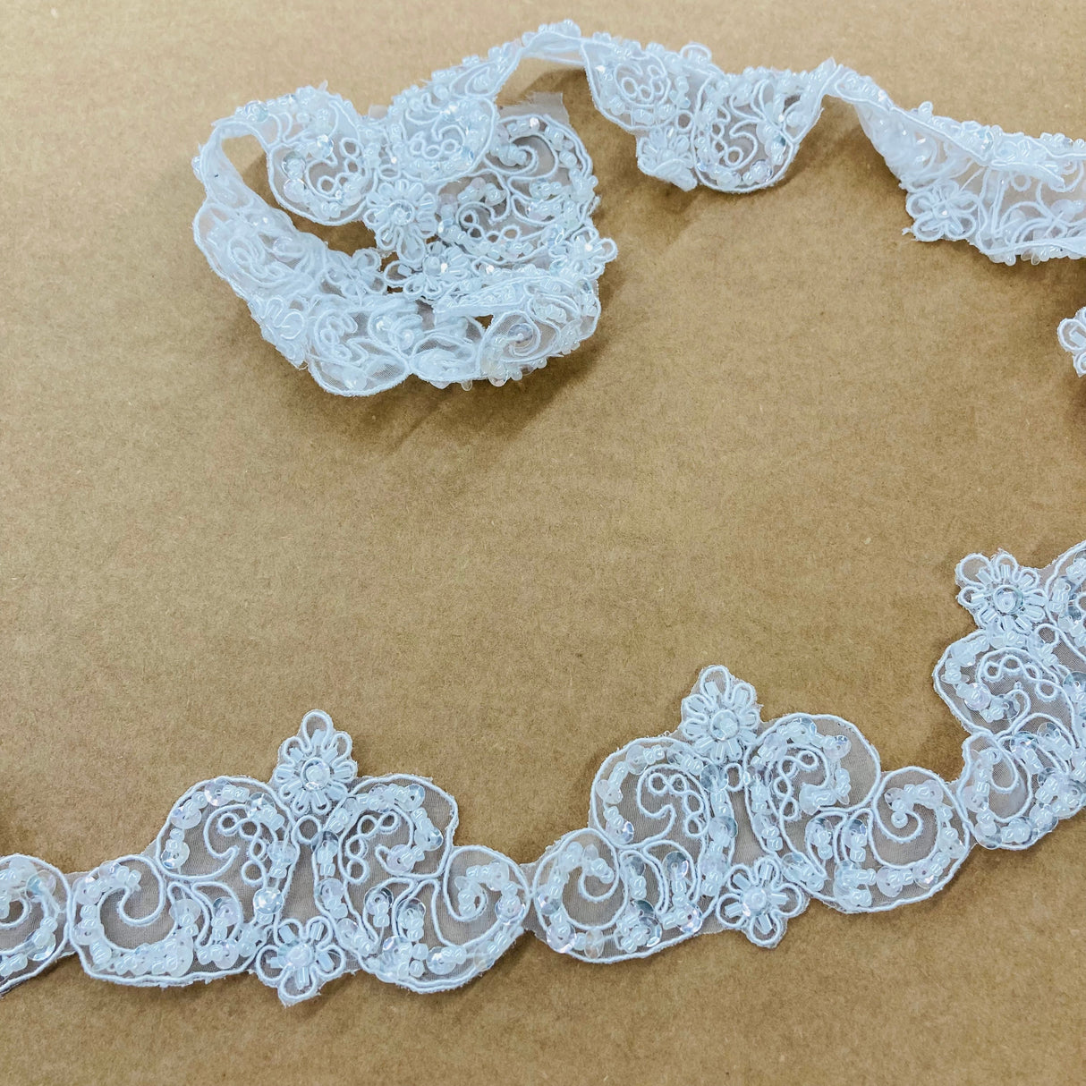 Beaded Corded Lace Trimming 2" Organza