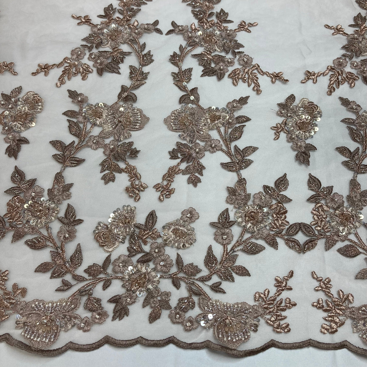 Beaded Lace Fabric on Polyester Net Mesh