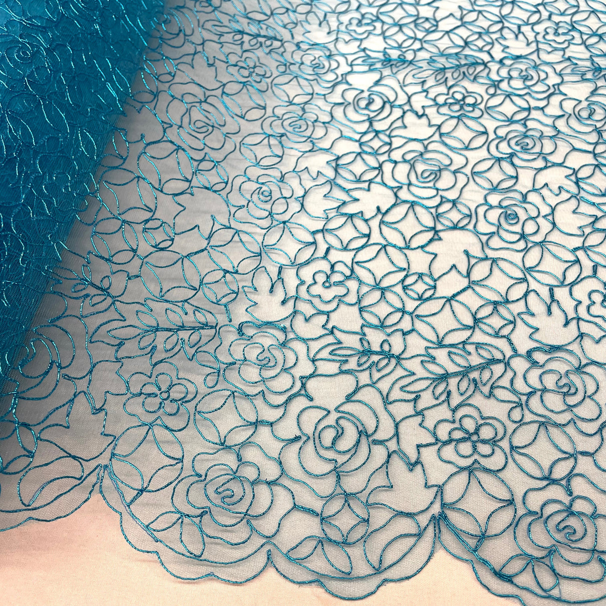 Embroidered Lace Turquoise Mesh