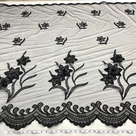 1 Yard Beaded 3D Floral Lace Fabric Embroidered on Polyester Net Mesh – 52"