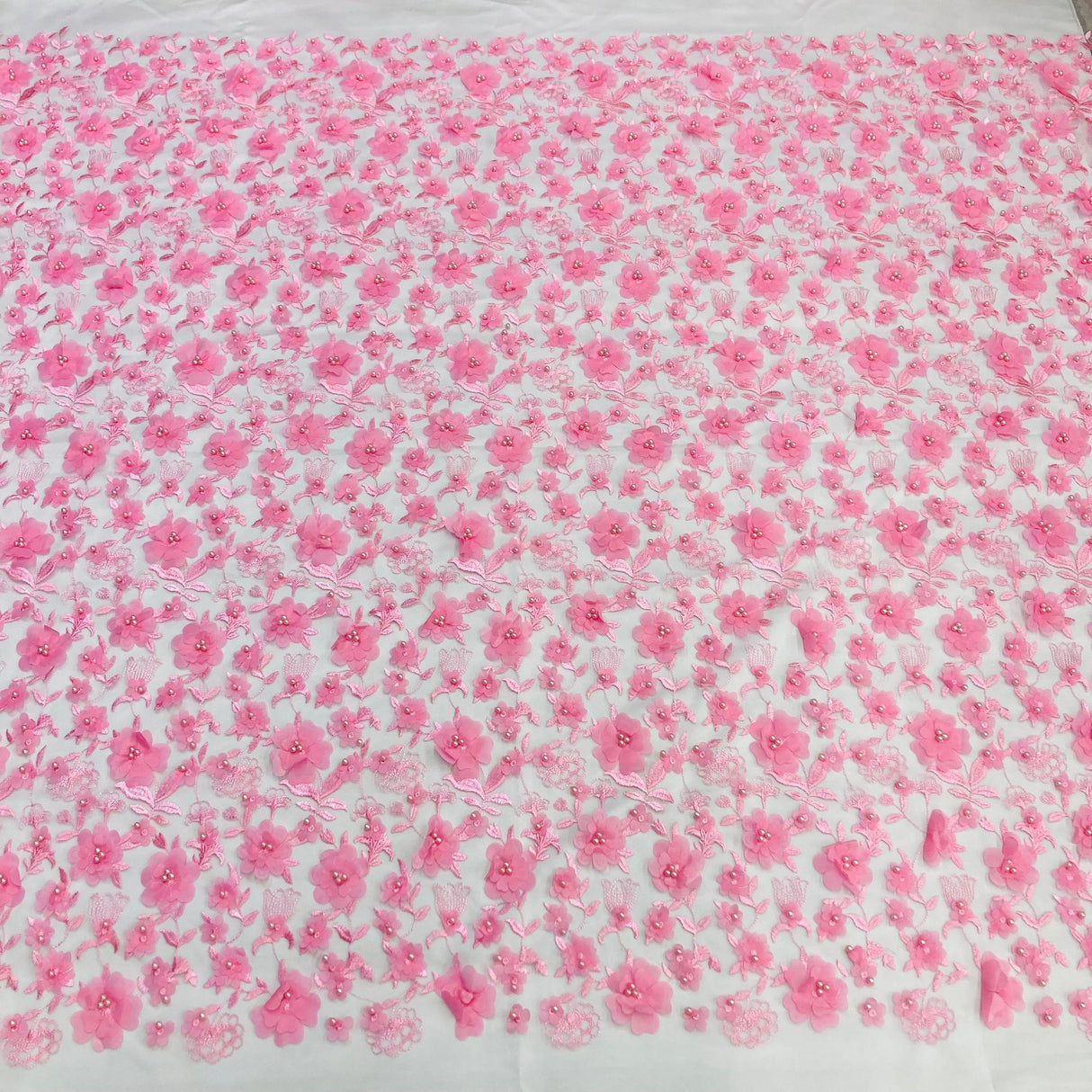 Beaded 3D Floral Lace Fabric 49"